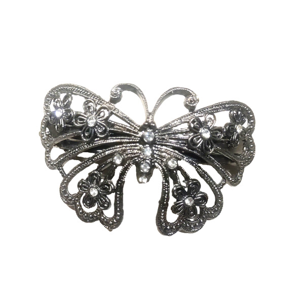 Black Butterfly Hair Barrettes Rhinestone Tension Clip Large Feminine Whimsy... - Picture 2 of 5